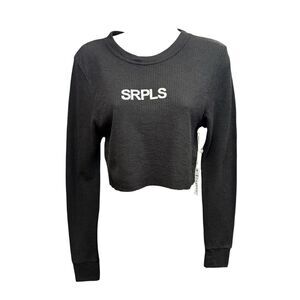 NSF Cropped Waffle Weave 100% Cotton Long Sleeve T in Black NWT Size Medium